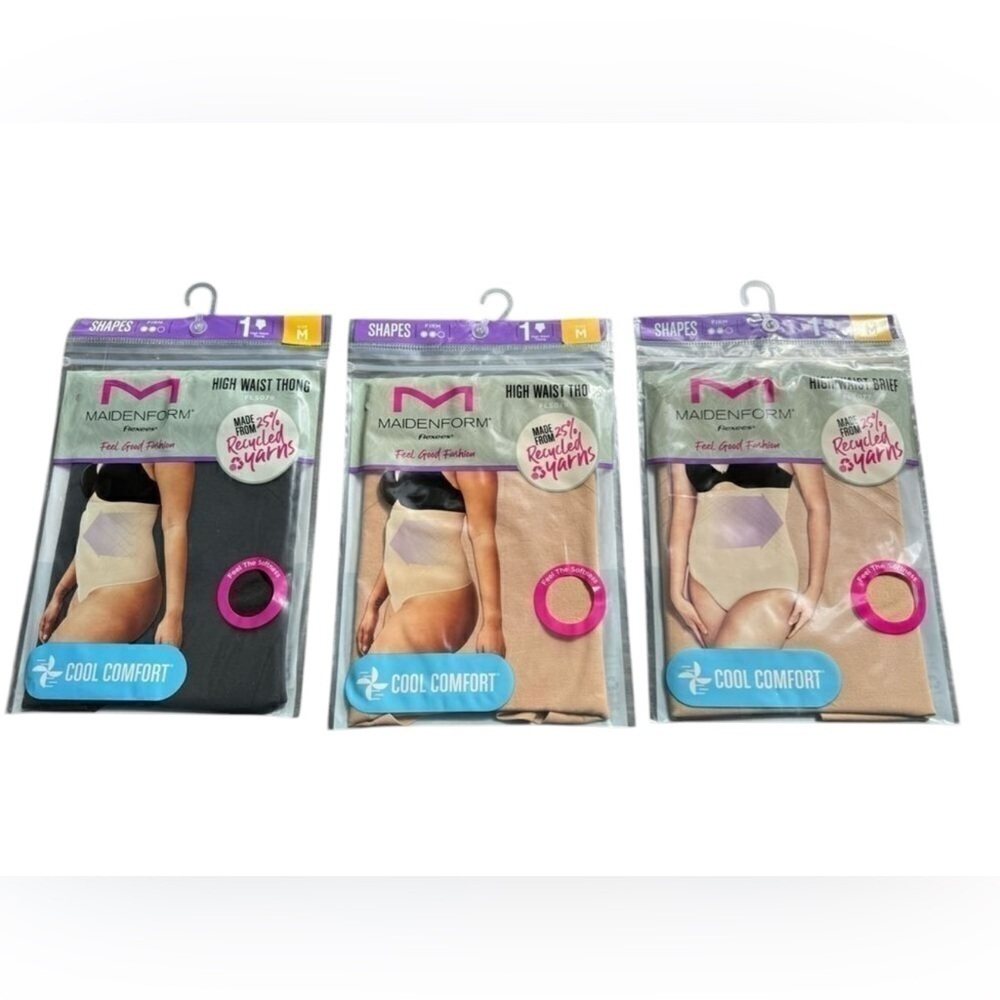 MAIDENFORM FLEXEES NWT women’s nude and black high waisted slimming thong and br